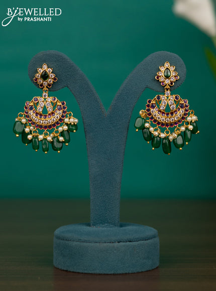 Antique guttapusalu necklace detachable pendant lakshmi design with kemp & cz stones and pearl & green beads hangings