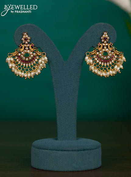 Antique guttapusalu necklace manga & namam design with kemp & cz stones and pearl hangings