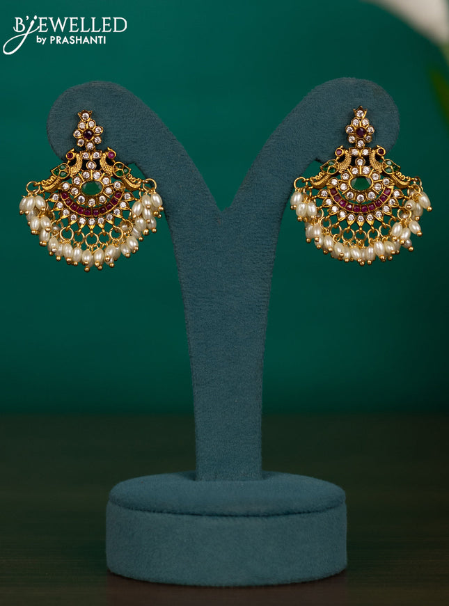 Antique guttapusalu necklace manga & namam design with kemp & cz stones and pearl hangings