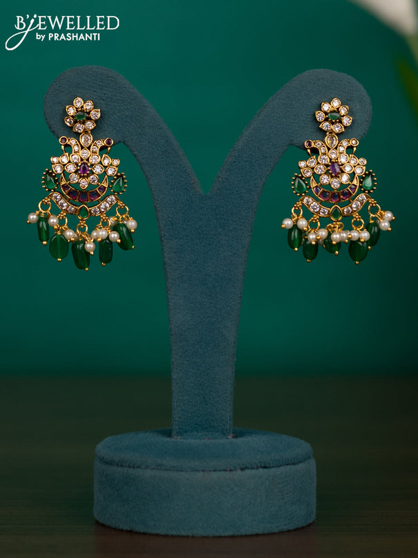 Antique guttapusalu necklace with kemp & cz stones and pearl & green beads hangings
