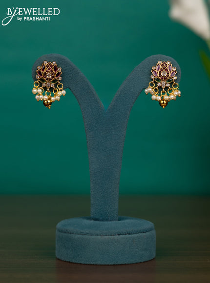 Antique guttapusalu necklace lotus design with kemp & kundan stones and pearl & golden beads hangings