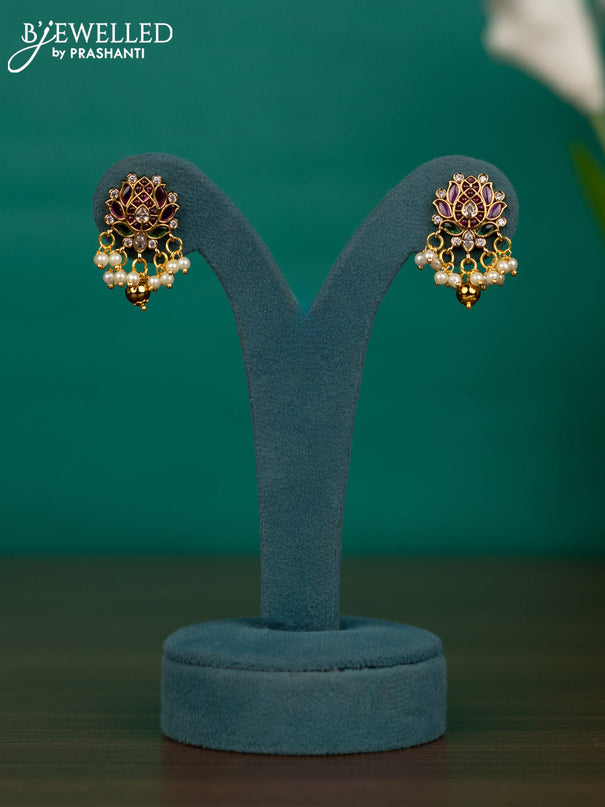Antique guttapusalu necklace lotus design with kemp & kundan stones and pearl & golden beads hangings