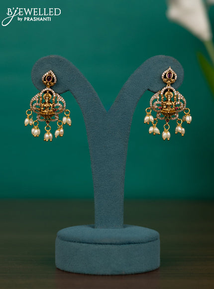 Antique guttapusalu necklace lakshmi design with kemp & cz stones and pearl hangings