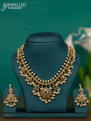 Antique guttapusalu necklace with kemp & cz stones and pearl hangings
