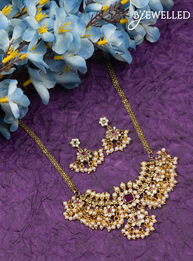 Antique guttapusalu choker with kemp & cz stones and pearl hangings