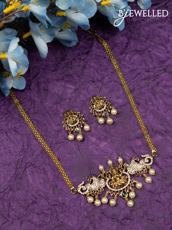 Antique choker lakshmi & peacock design with kemp & cz stones and pearl hangings