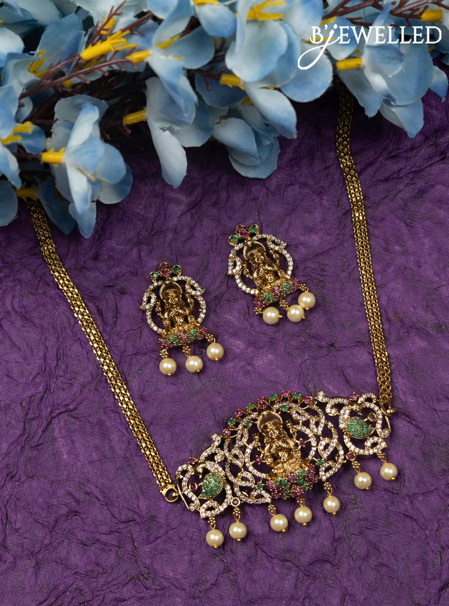 Antique choker lakshmi design with kemp & cz stones and pearl hangings