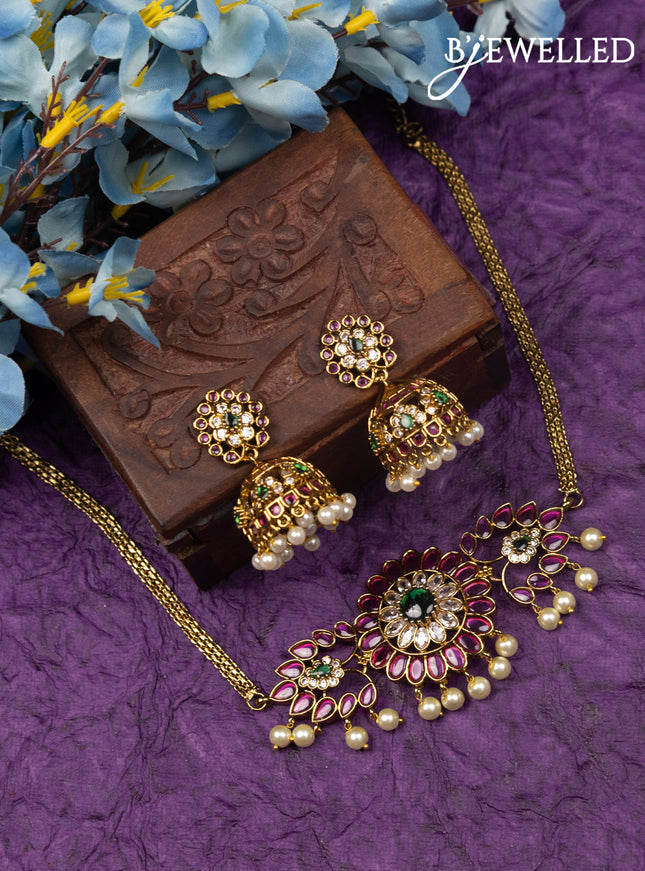Antique choker with kemp & cz stones and pearl hangings