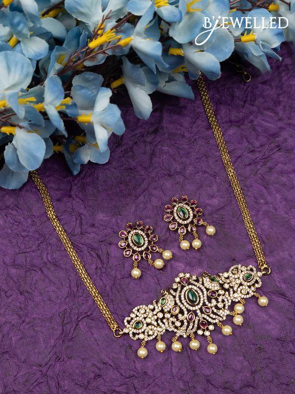Antique choker with kemp & cz stones and pearl hangings