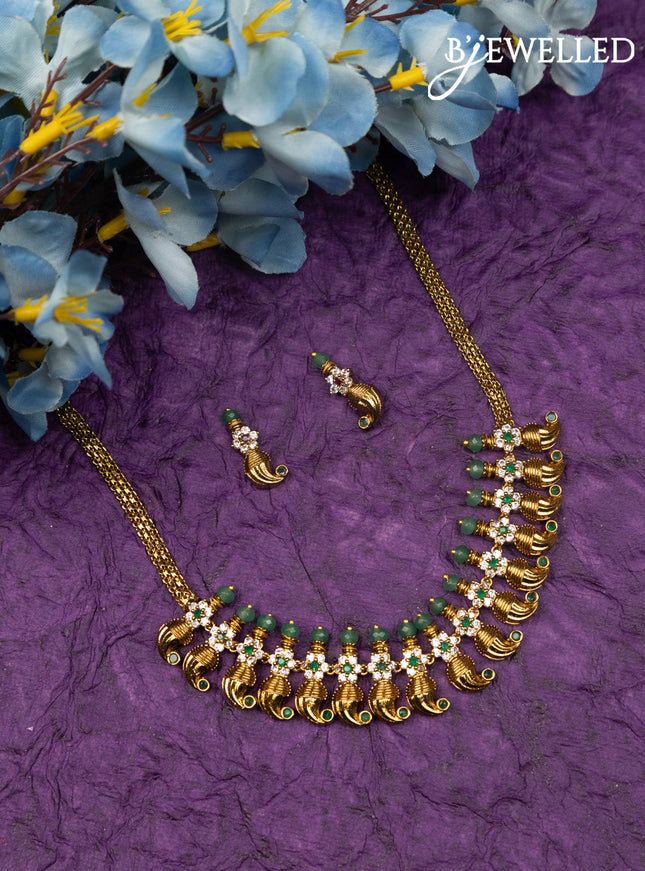 Antique choker manga pattern with green kemp and cz stones