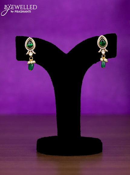 Beaded necklace with emerald & kundan cz stones and pearl & green beads hangings