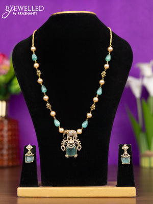 Beaded necklace elephant design with mint green & kundan and cz stones