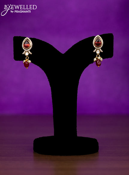 Beaded necklace elephant design with maroon & kundan cz stones and pearl & beads hangings