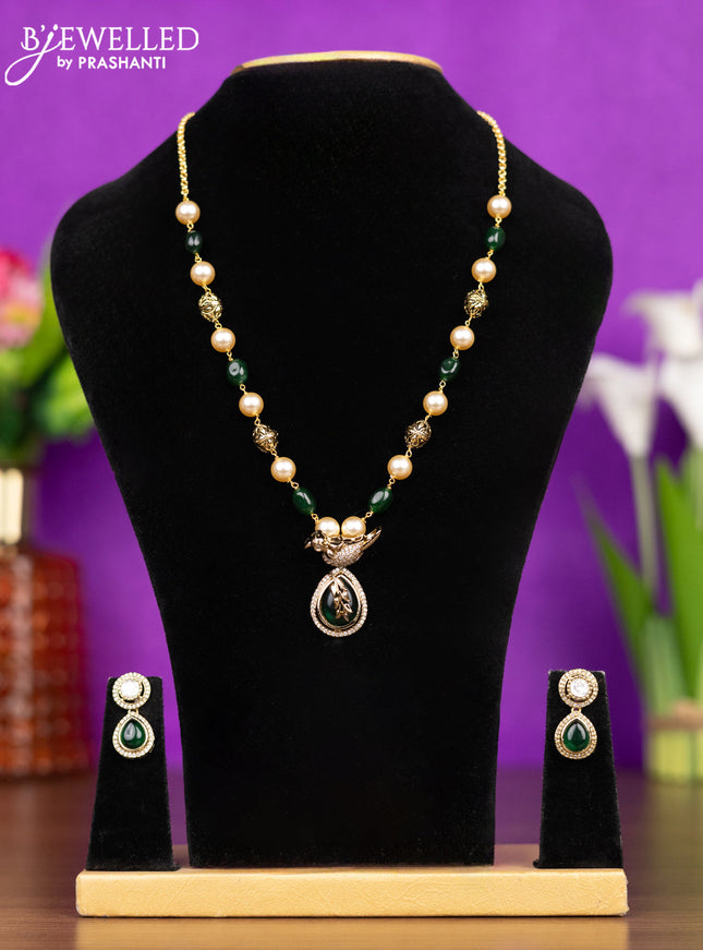 Beaded necklace parrot design with emerald & kundan and cz stones