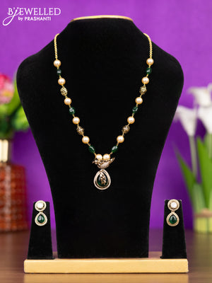 Beaded necklace parrot design with emerald & kundan and cz stones