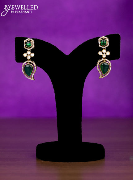 Beaded necklace with emerald & kundan and cz stones