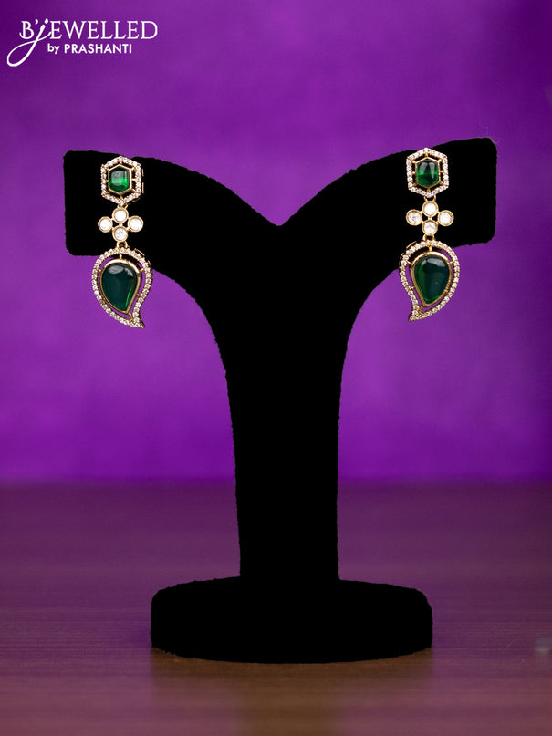 Beaded necklace with emerald & kundan and cz stones