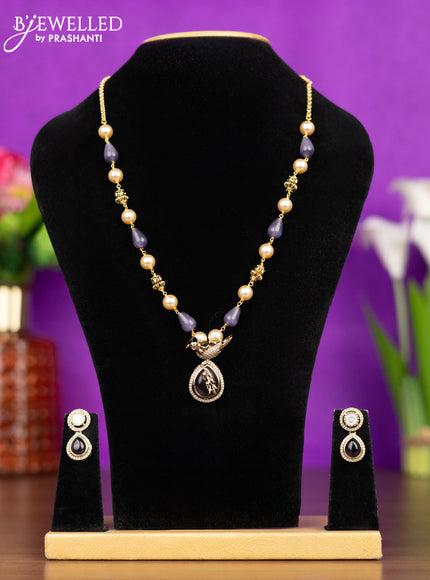 Beaded necklace parrot design with purple & kundan and cz stones