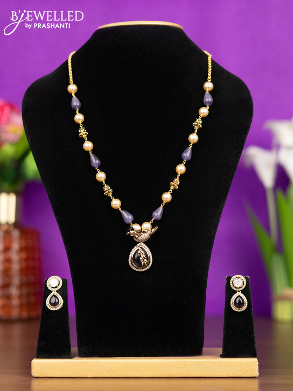 Beaded necklace parrot design with purple & kundan and cz stones