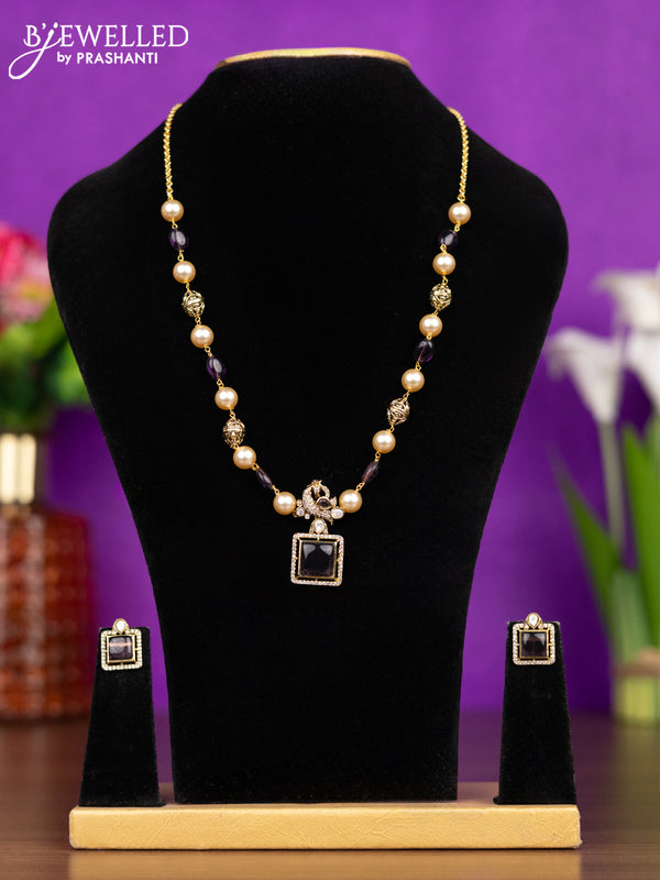 Beaded necklace peacock design with purple & kundan and cz stones
