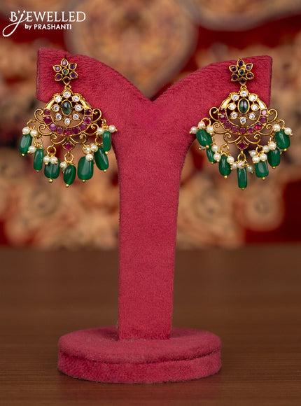 Antique necklace with kemp & cz stones and pearl & green beads hangings