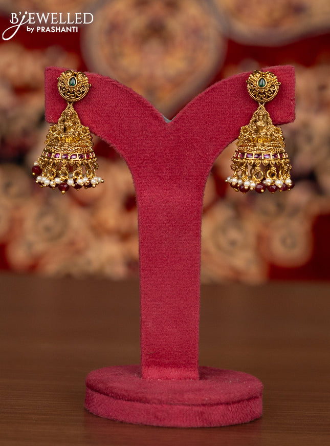 Antique necklace lakshmi pendant with kemp & cz stones and pearl & pink beads hangings