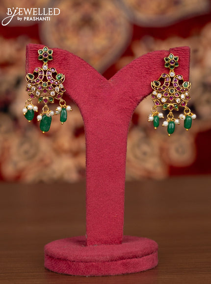 Antique necklace manga pattern with kemp & cz stones and pearl & green beads hangings