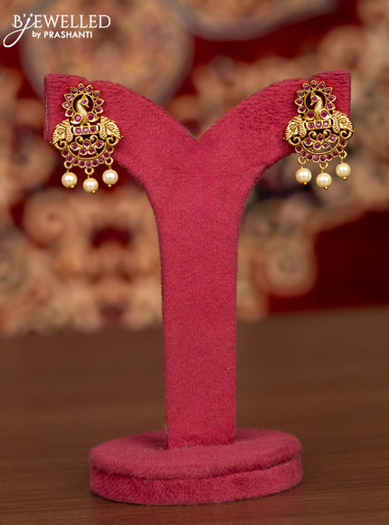 Antique necklace elephant design with ruby stones and pearl hangings