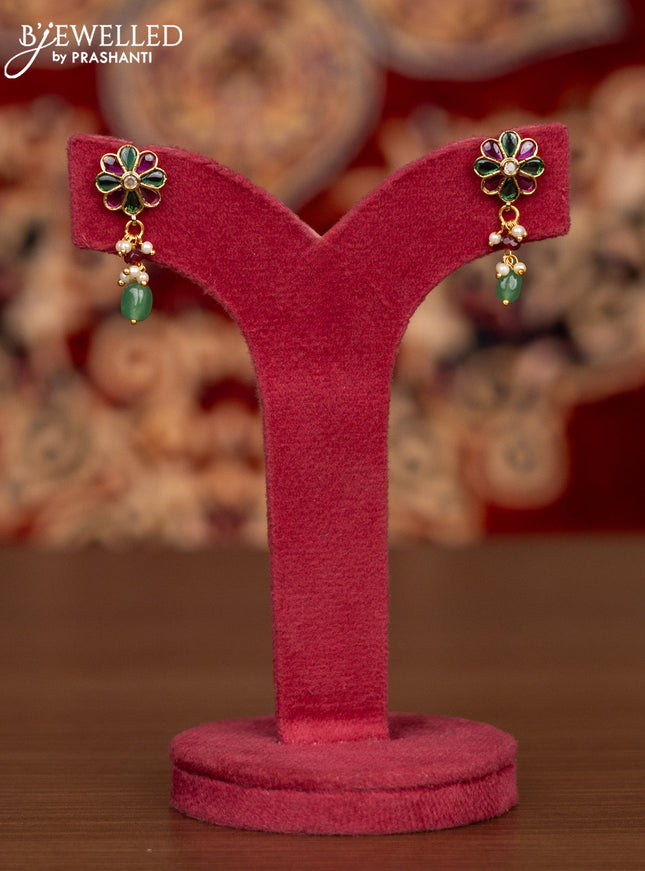 Antique necklace floral design with kemp & kundan stones and pearl & mint green beads hangings