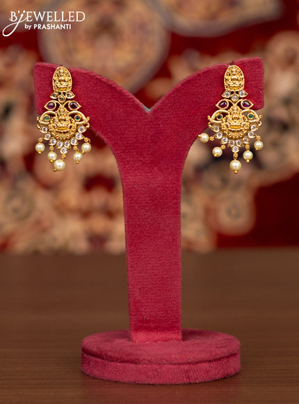 Antique necklace lakshmi & manga design with kemp & cz stones and pearl hangings