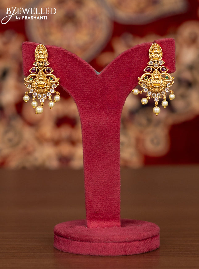 Antique necklace lakshmi & manga design with kemp & cz stones and pearl hangings