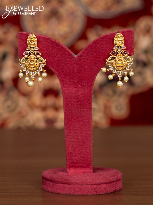 Antique necklace lakshmi & manga design with kemp & cz stones and pearl hangings