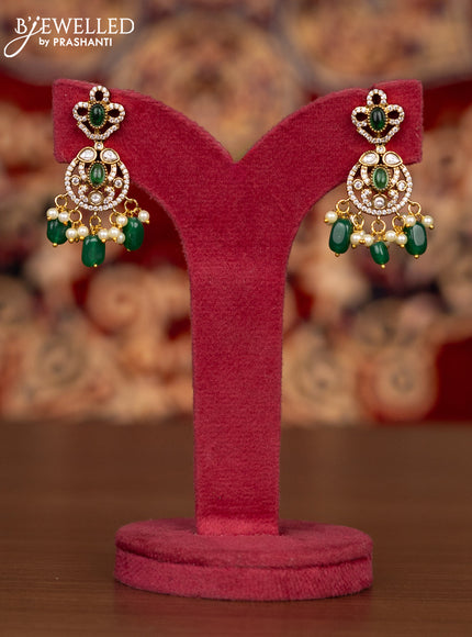 Antique necklace with emerald & kundan cz stones and pearl & green beads hangings