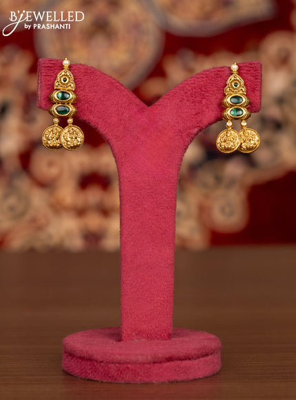 Antique necklace lakshmi kasu design with emerald stones and pearls
