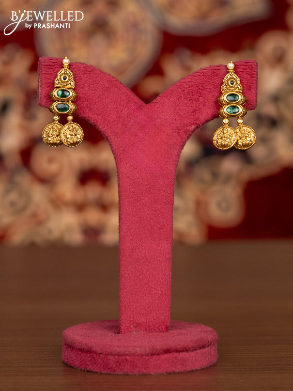 Antique necklace lakshmi kasu design with emerald stones and pearls