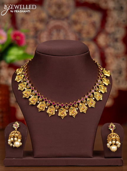Antique necklace peacock design with kemp and cz stones