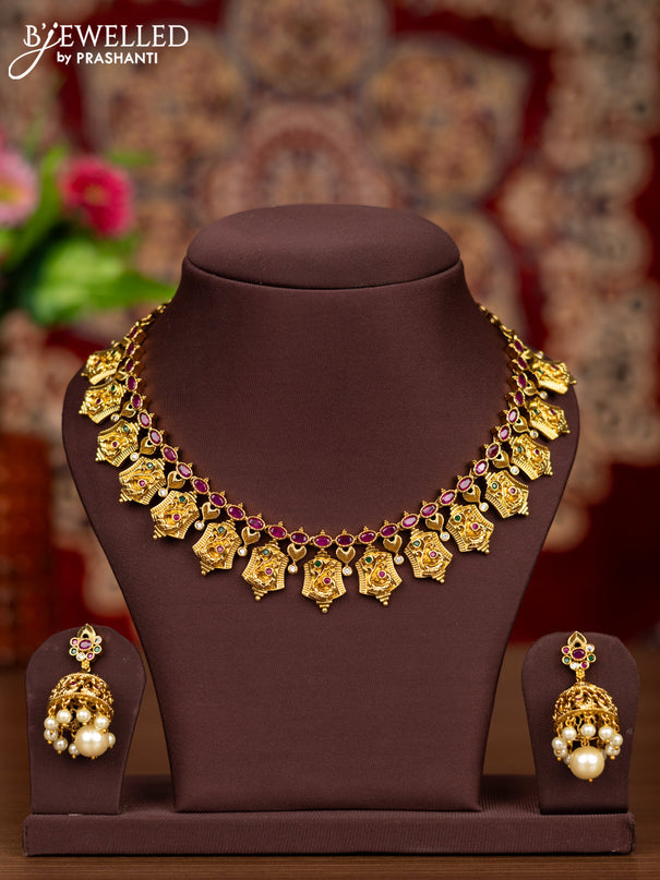 Antique necklace peacock design with kemp and cz stones