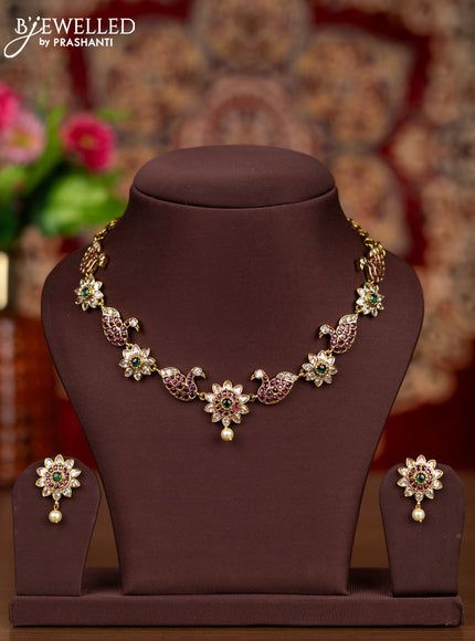Antique necklace swan & floral design with kemp & cz stones and pearl hanging