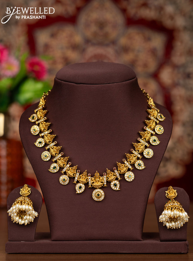 Antique necklace lakshmi & manga pattern with kemp and cz stones