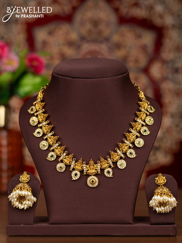 Antique necklace lakshmi & manga pattern with kemp and cz stones
