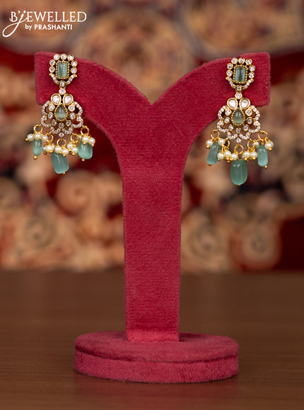 Antique necklace elephant design with mint greeb & kundan cz stones and pearl & beads hangings