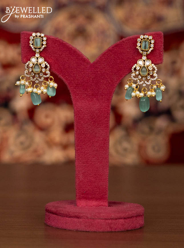 Antique necklace elephant design with mint greeb & kundan cz stones and pearl & beads hangings
