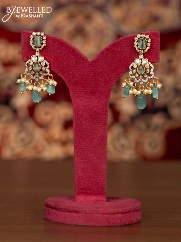 Antique necklace elephant design with mint greeb & kundan cz stones and pearl & beads hangings