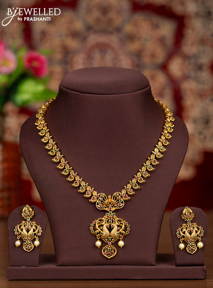 Antique necklace manga pattern with kemp stones and pearl hangings