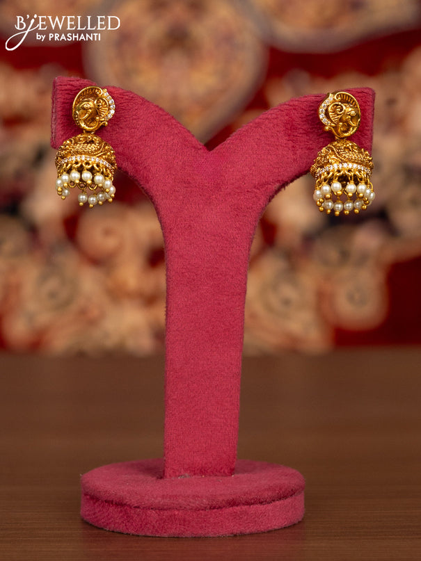 Antique necklace lakshmi & tirupati balaji design  with kemp & cz stones and pearl & mint green hangings