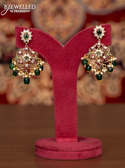 Antique necklace with kemp & kundan stones and pearl & green beads hangings