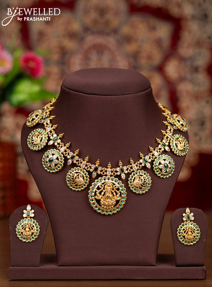 Antique necklace bottumala & lakshmi design with emerald and cz stones