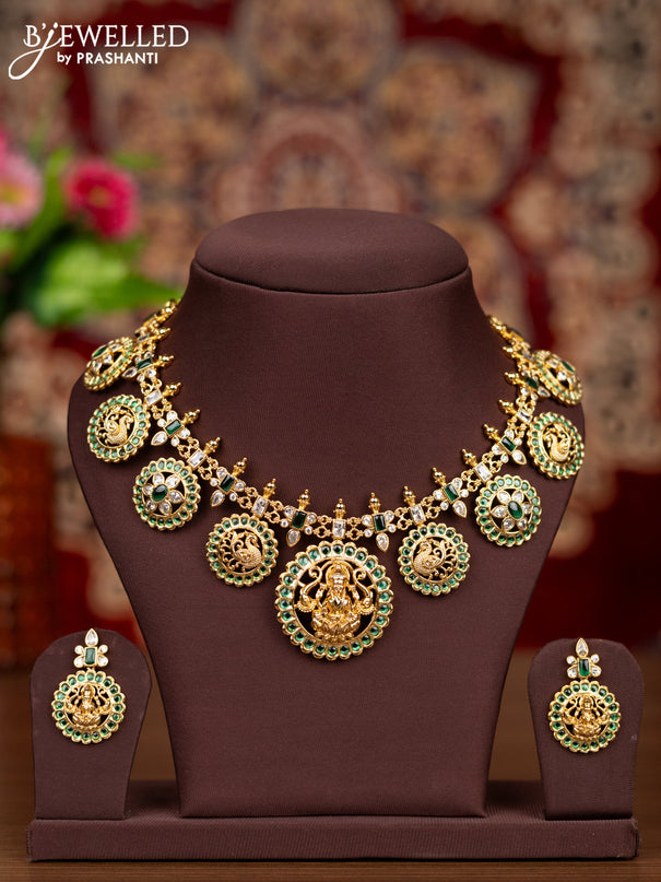 Antique necklace bottumala & lakshmi design with emerald and cz stones
