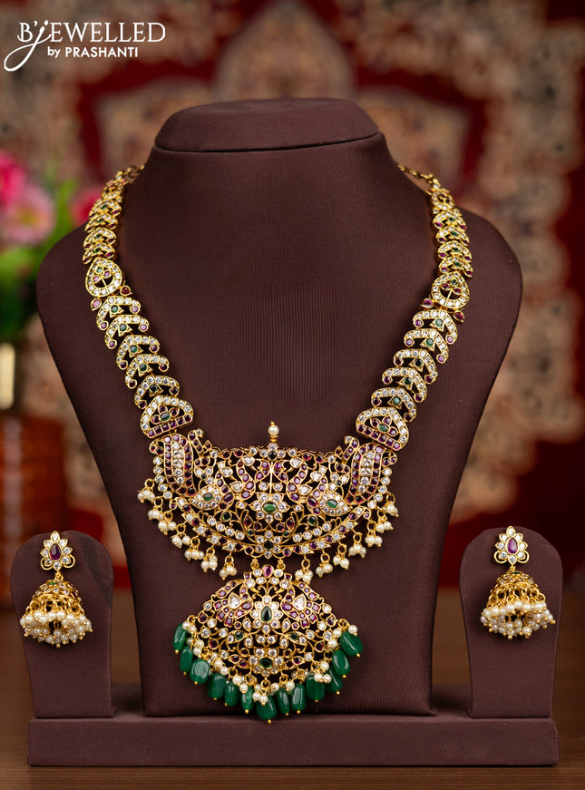 Antique necklace with kemp & cz stones and pearl & green beads hangings