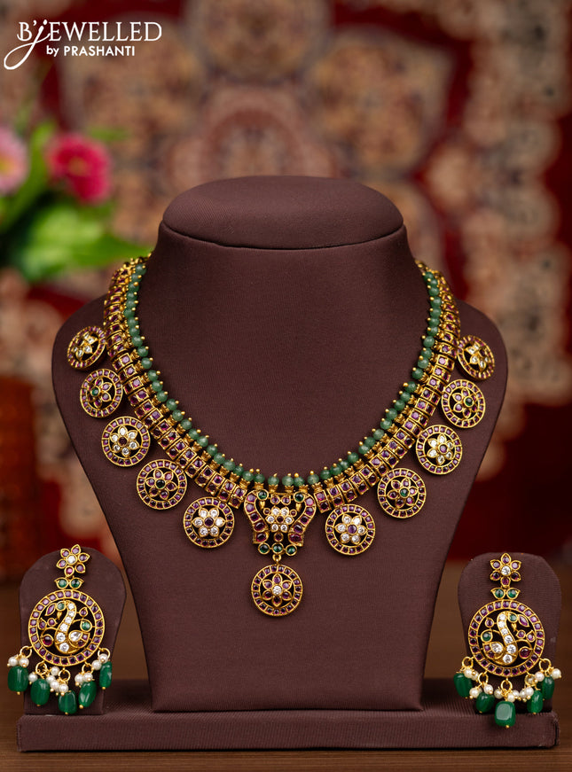 Antique necklace bottumala design with kemp and cz stones